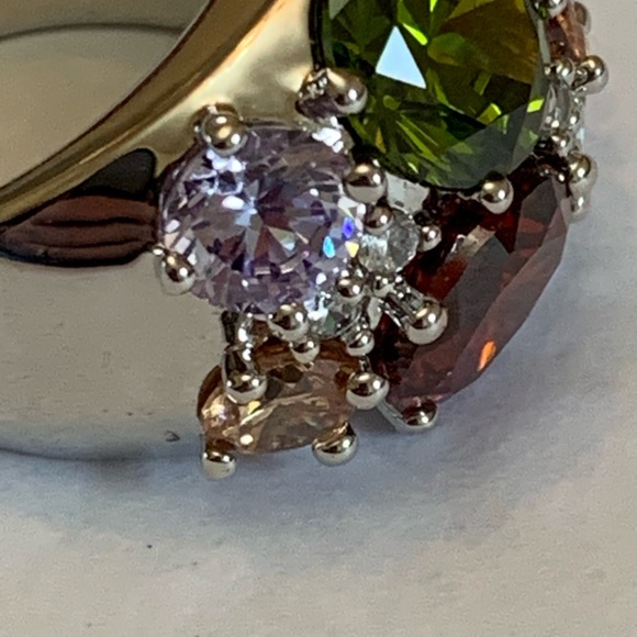 Nataliya V. Collister Rainbow Cubic Zirconia Ring Size 8 Silver Tone - Picture 7 of 12